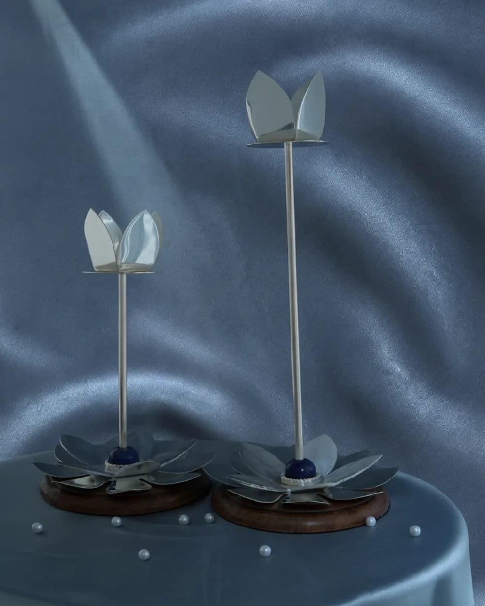 Blooming Lotus Candle Holders, Pair